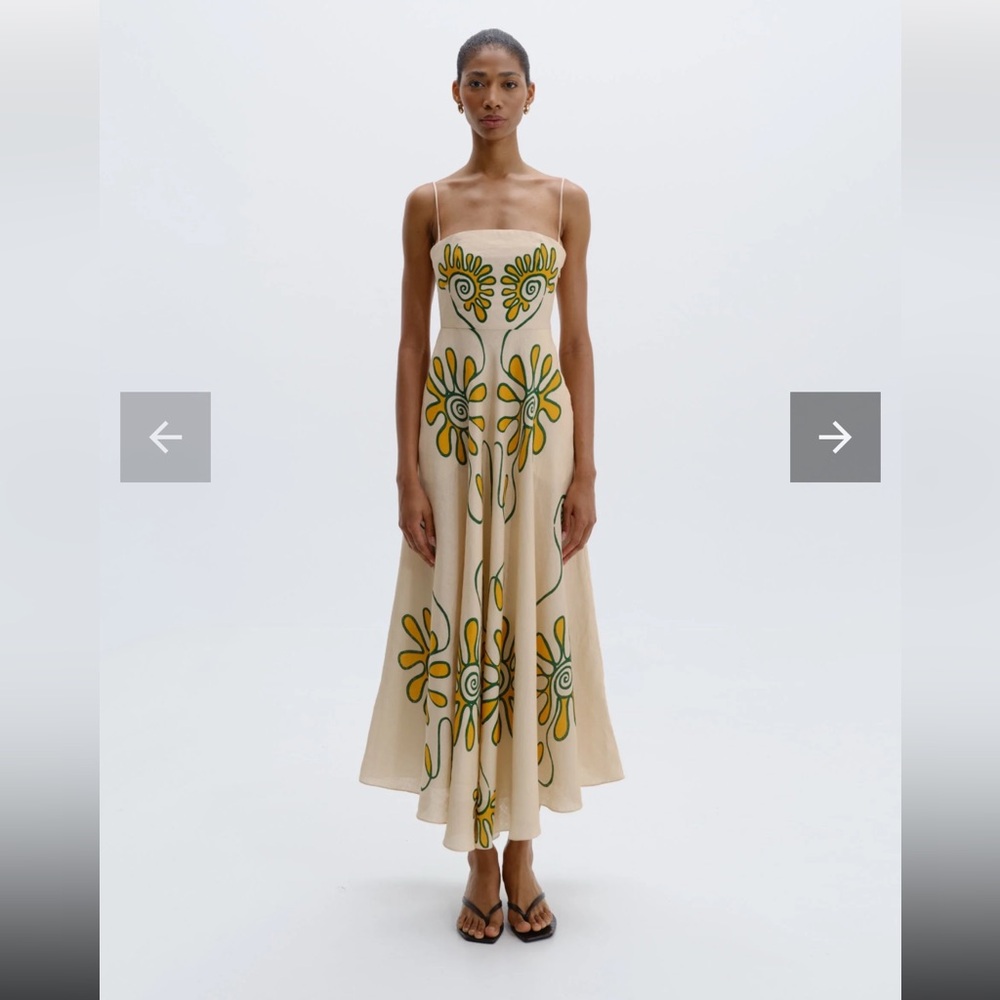 NWT Cala de la Cruz Delta Dress Sleeveless Cream Floral Midi Dress Large